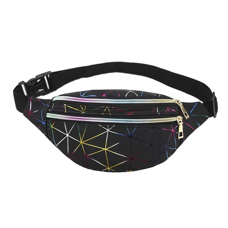Pink Silver Holographic Waist Bag Female Belt Men