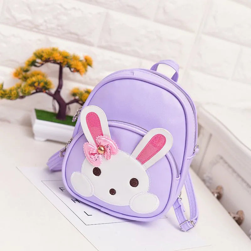 Girls Rabbit Printed PU Leather Mini Backpack Kindergarten Schoolbag