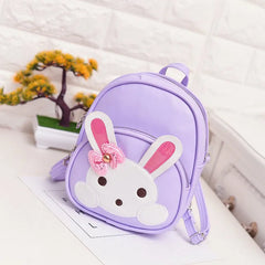 Girls Rabbit Printed PU Leather Mini Backpack Kindergarten Schoolbag
