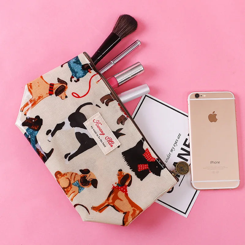 Dog & Cat Pattern Makeup Bag for Travel Ladies Waterproof