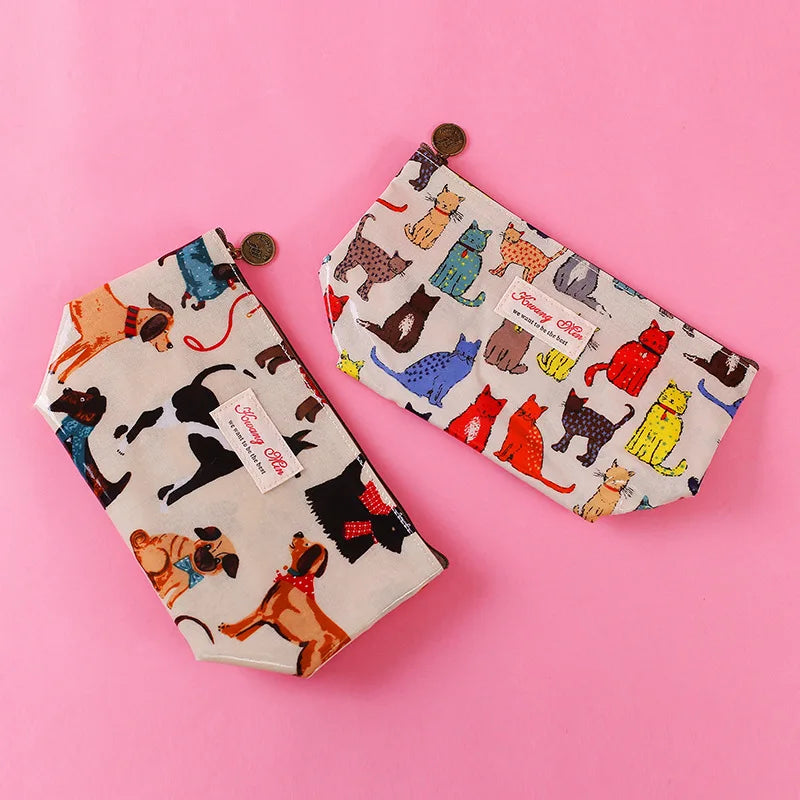 Dog & Cat Pattern Makeup Bag for Travel Ladies Waterproof