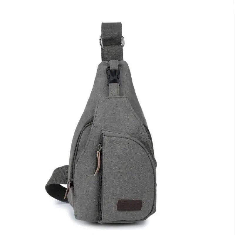 Men Canvas Vintage Leather Backpack Shoulder Bag Chest Sling Bag Handbags