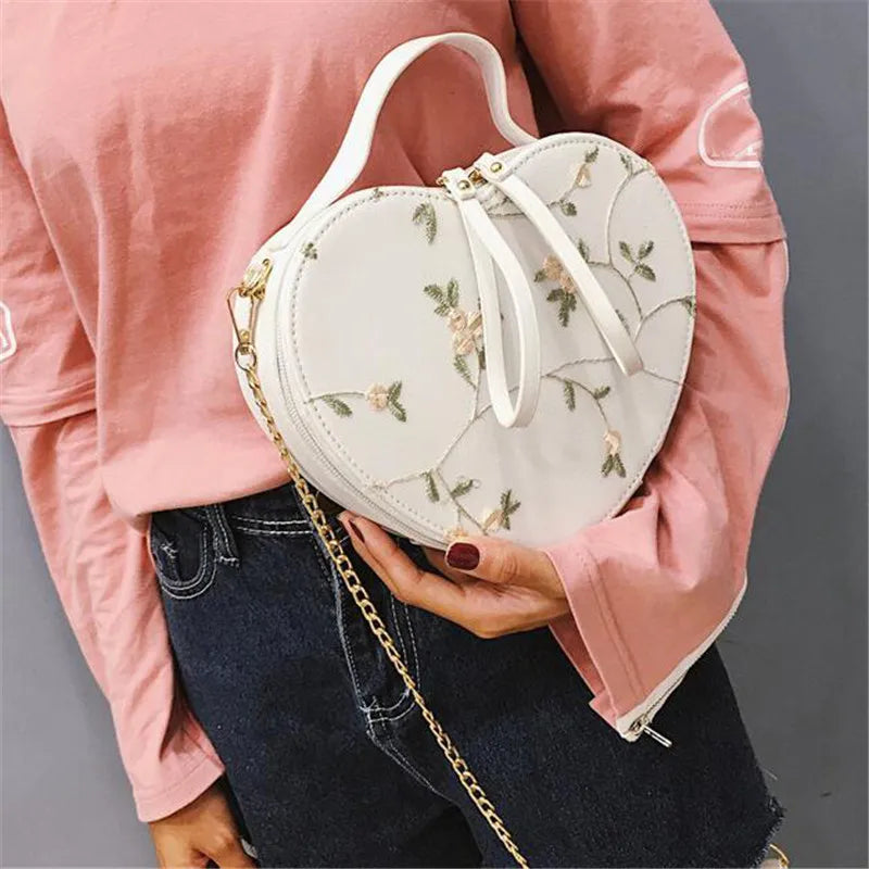 Heart-shaped Messenger Bag Chain Printing Lace Women