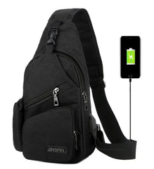 Men Canvas Sling Bag Chest Crossbody Messenger USB Charging Waist Packs