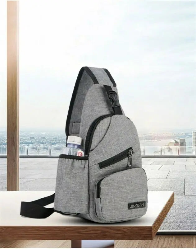 Men Canvas Sling Bag Chest Crossbody Messenger USB Charging Waist Packs