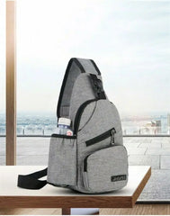 Men Canvas Sling Bag Chest Crossbody Messenger USB Charging Waist Packs