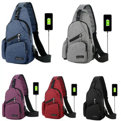 Men Canvas Sling Bag Chest Crossbody Messenger USB Charging Waist Packs
