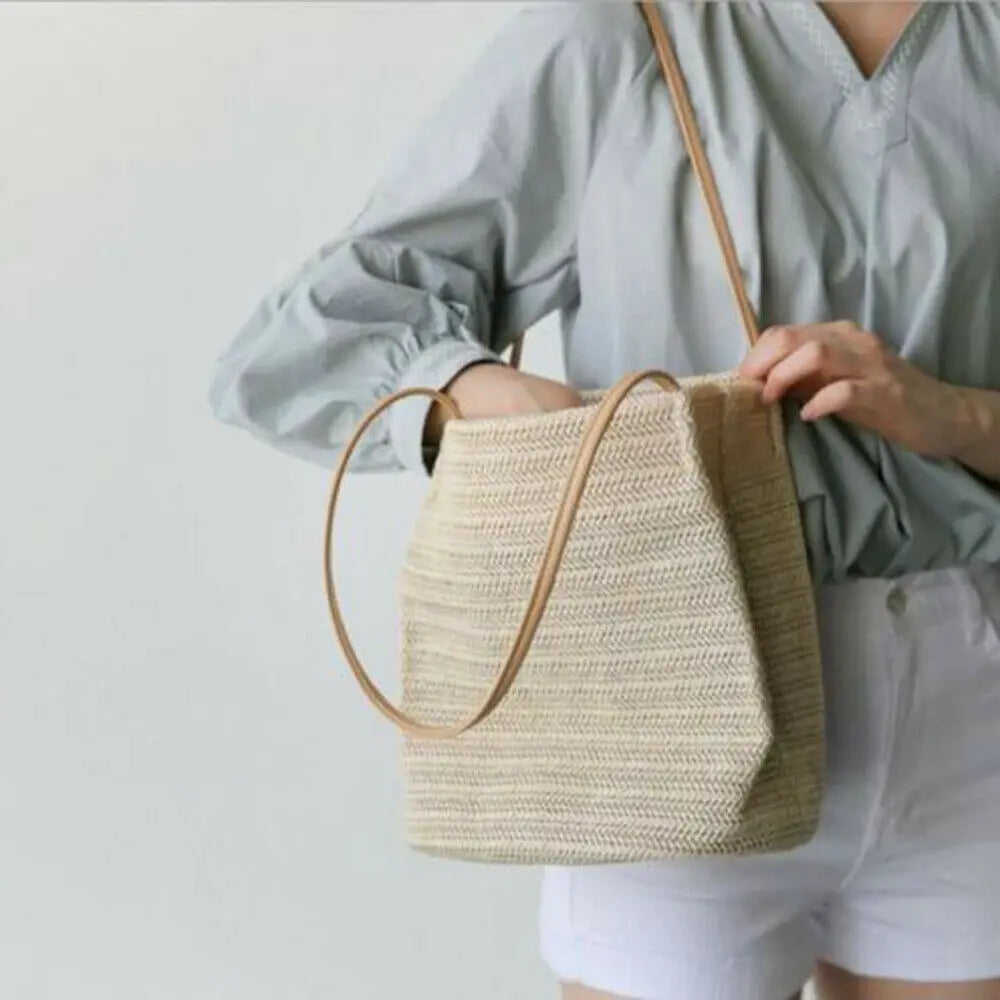 Women Straw Shoulder Bag Rattan Straw Crossbody Handbag