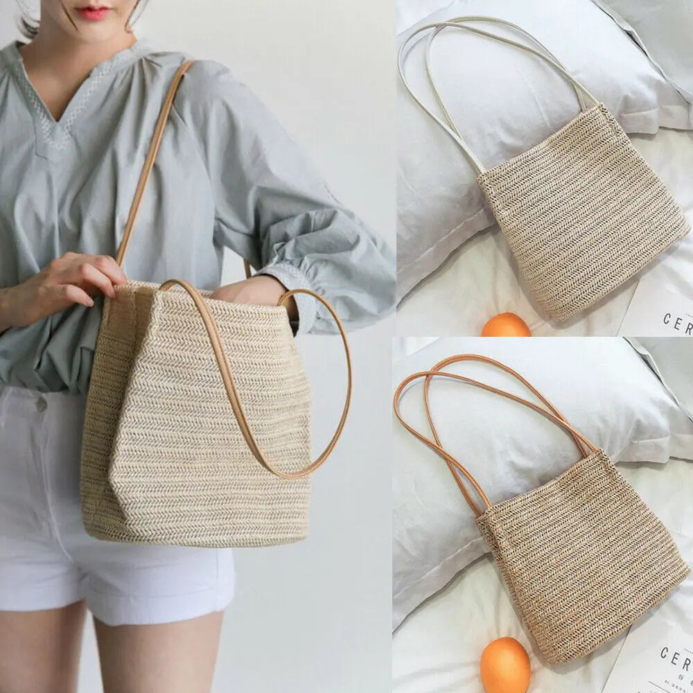 Women Straw Shoulder Bag Rattan Straw Crossbody Handbag