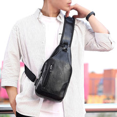 Waterproof PU Leather Chest Bag Outdoor USB Charging Bags With Headphone Hole