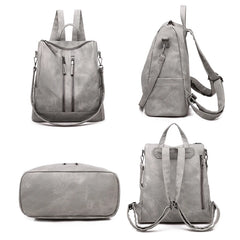 Women PU Leather Backpack High Rucksacks For Girl Solid Travel Bagpack