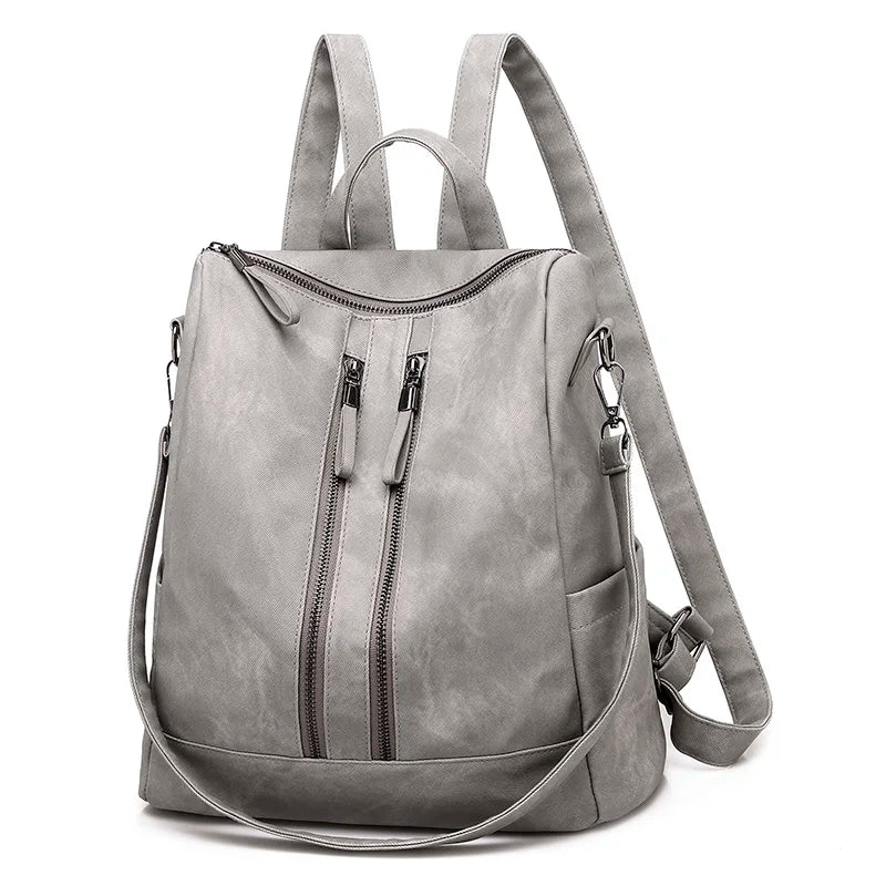 Women PU Leather Backpack High Rucksacks For Girl Solid Travel Bagpack