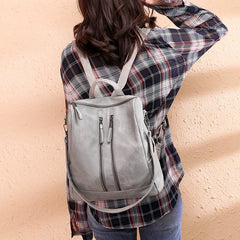 Women PU Leather Backpack High Rucksacks For Girl Solid Travel Bagpack