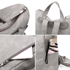 Women PU Leather Backpack High Rucksacks For Girl Solid Travel Bagpack