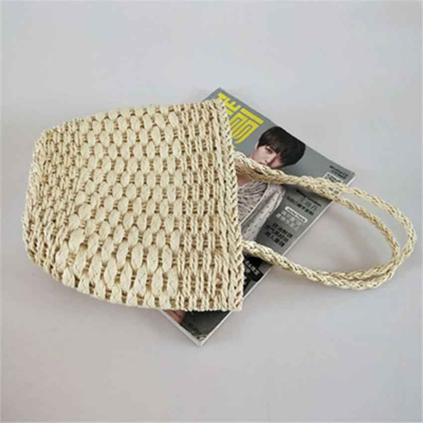 Japanese Women's Weaving Shoulder Bag for Travel Beach