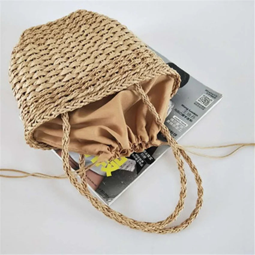 Japanese Women's Weaving Shoulder Bag for Travel Beach