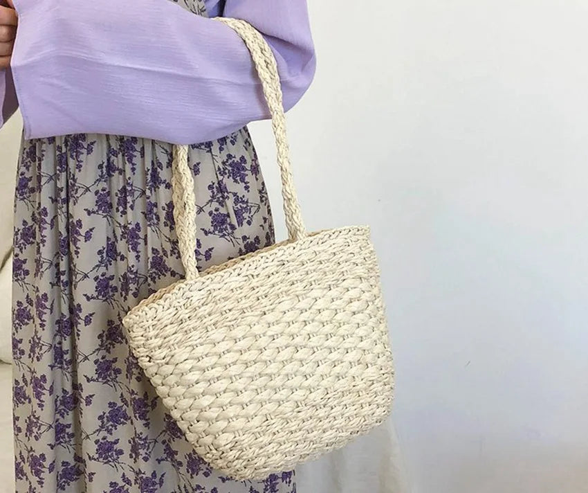 Japanese Women's Weaving Shoulder Bag for Travel Beach