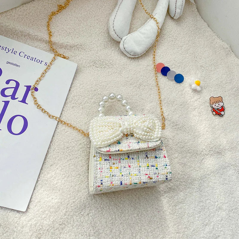 Kids Shoulder Bag with Pearl Handle Mini Crossbody Pack Handbag