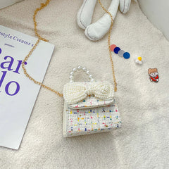 Kids Shoulder Bag with Pearl Handle Mini Crossbody Pack Handbag