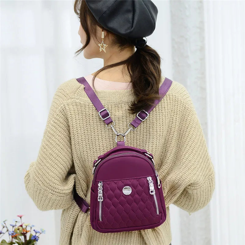 Waterproof Nylon Handle Travel Backpack Plaid Thread Mochila Feminina