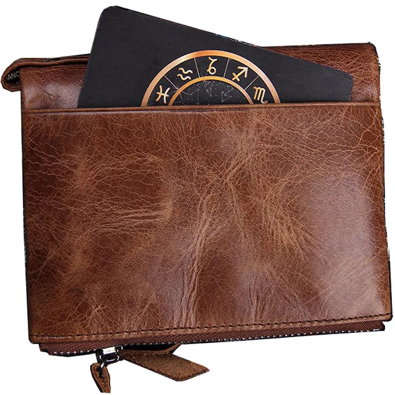 Men's Crazy Horse Leather Double Zipper Wallet