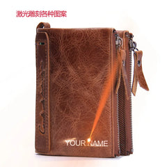 Men's Crazy Horse Leather Double Zipper Wallet