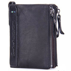 Men's Crazy Horse Leather Double Zipper Wallet