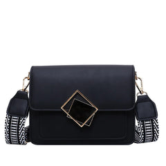 Leather Crossbody Bag with Wide Strap Lock Handbag