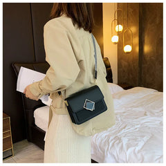 Leather Crossbody Bag with Wide Strap Lock Handbag