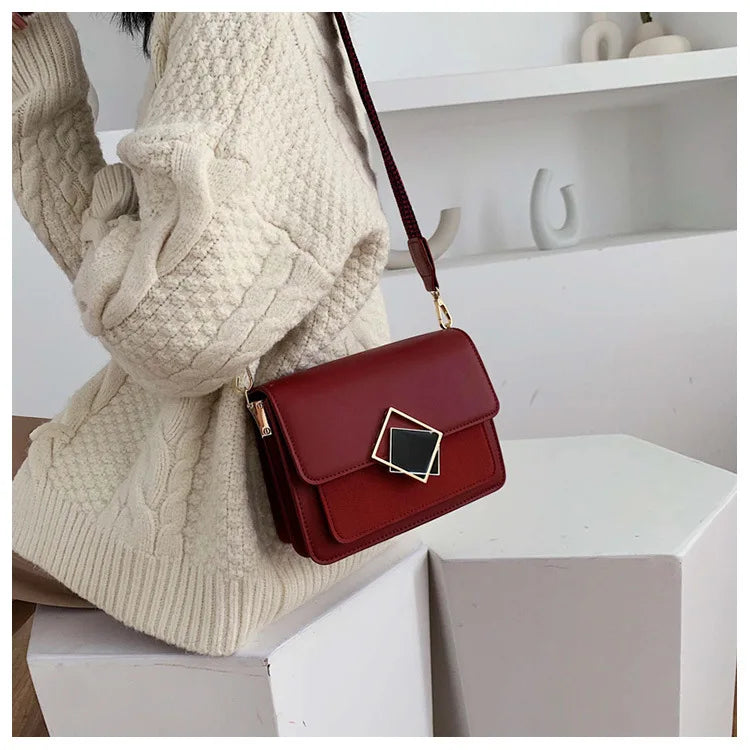 Leather Crossbody Bag with Wide Strap Lock Handbag