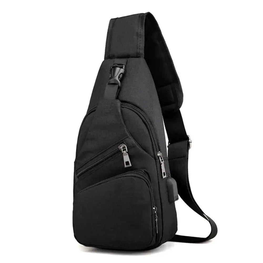 Men's Shoulder Bag Sling Chest Pack Canvas USB Charging Sports Crossbody Handbag