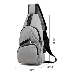 Men's Shoulder Bag Sling Chest Pack Canvas USB Charging Sports Crossbody Handbag