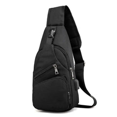 Men's Shoulder Bag Sling Chest Pack Canvas USB Charging Sports Crossbody Handbag