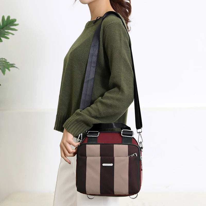 Lady Crossbody Shoulder Bag Lightweight Nylon Waterproof Stripe