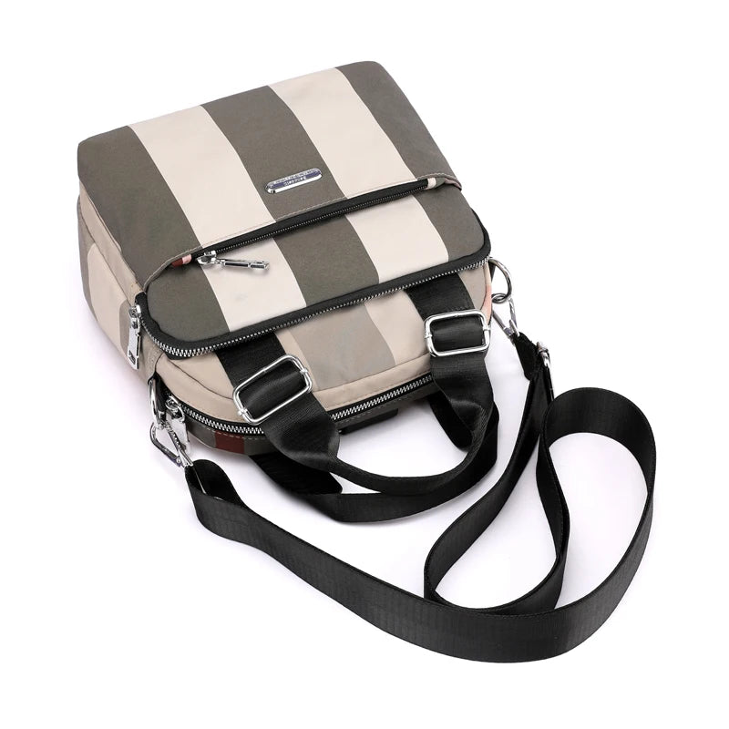 Lady Crossbody Shoulder Bag Lightweight Nylon Waterproof Stripe