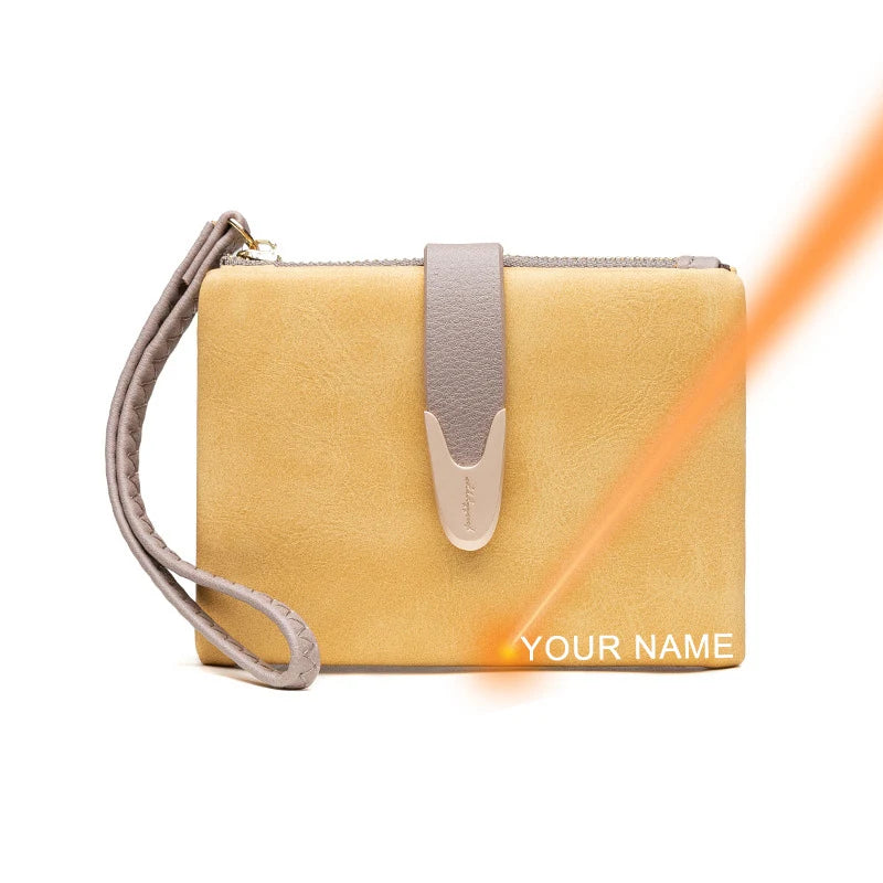 Women's Leather Wallet Engraved with Name Zipper Purse