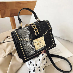 Snake Pattern Shoulder Bag Lock Small Square Portable Messenger Bag