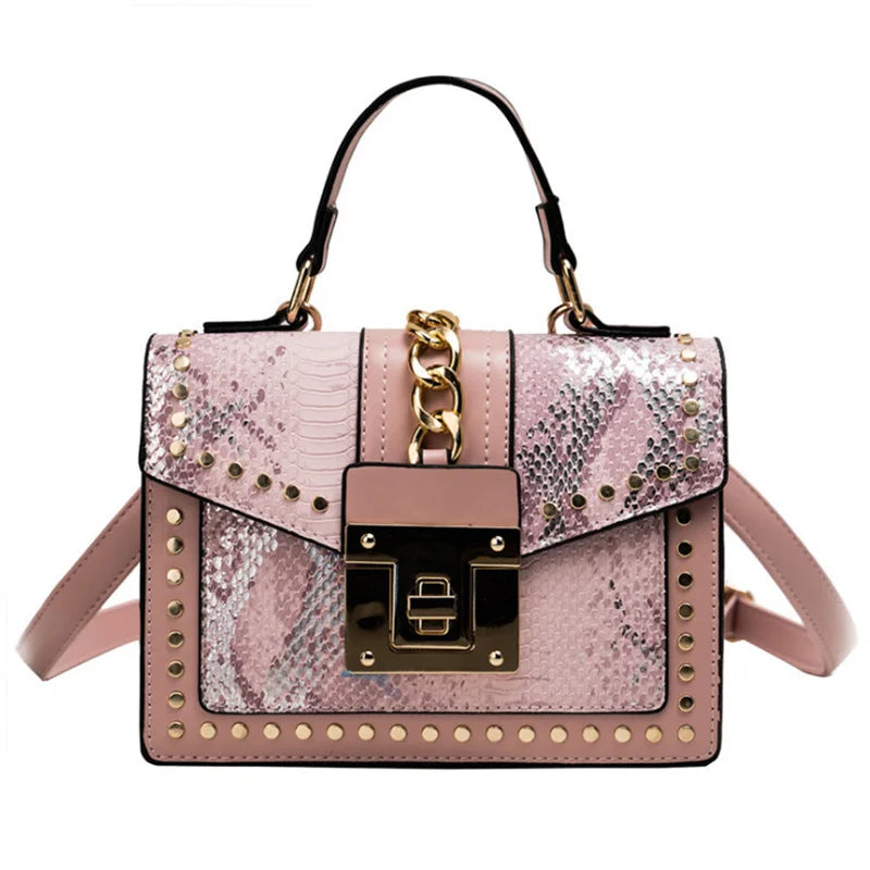 Snake Pattern Shoulder Bag Lock Small Square Portable Messenger Bag