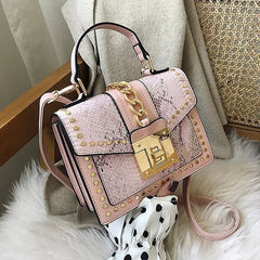 Snake Pattern Shoulder Bag Lock Small Square Portable Messenger Bag