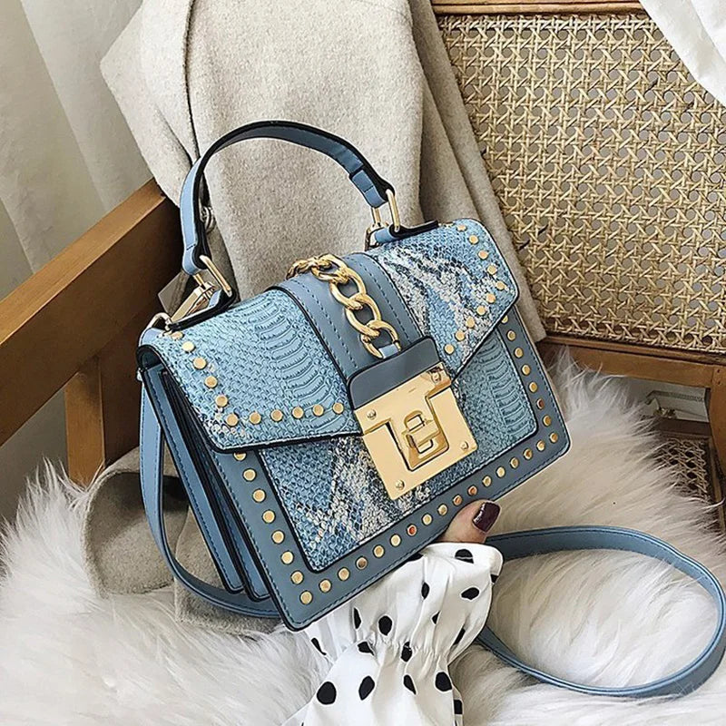 Snake Pattern Shoulder Bag Lock Small Square Portable Messenger Bag