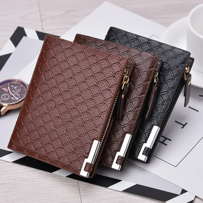 Men's Plaid Check Business Wallet with Zipper