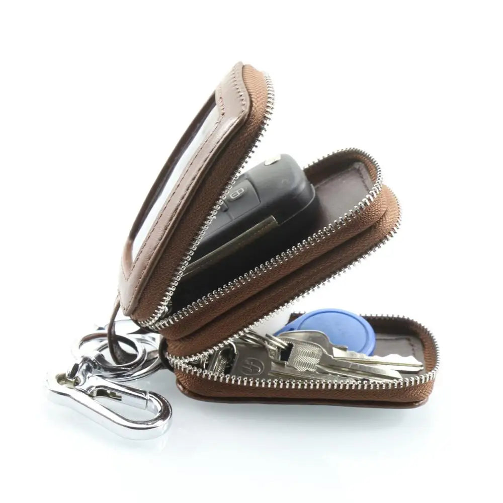 Oil Wax Cowhide Keys Holder Large Capacity Double Layer Men Car Key Case