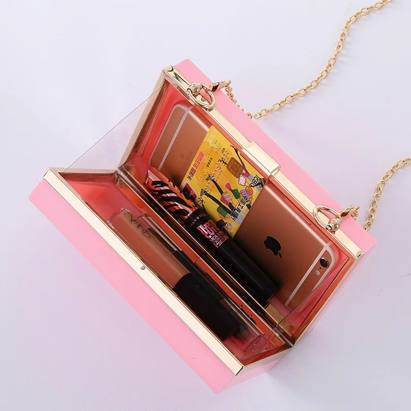 Woman Acrylic Pink Evening Clutch Classic Lady Crossbody Shoulder Bags