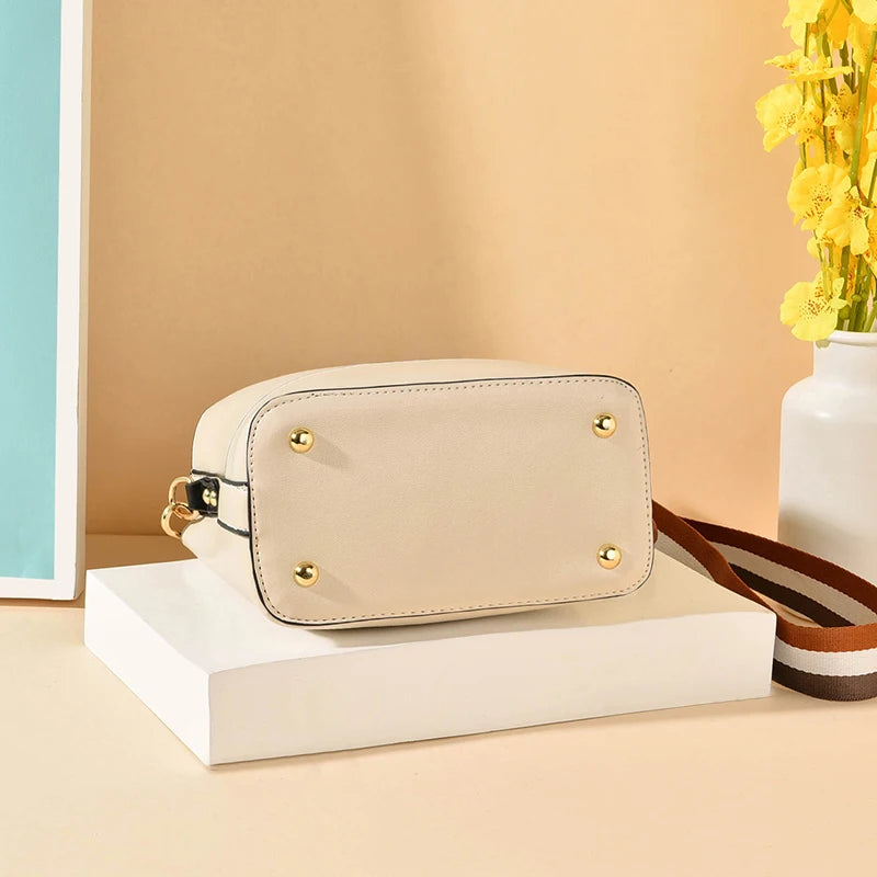 Colorful Strap Bucket Bag PU Leather Shoulder Bags