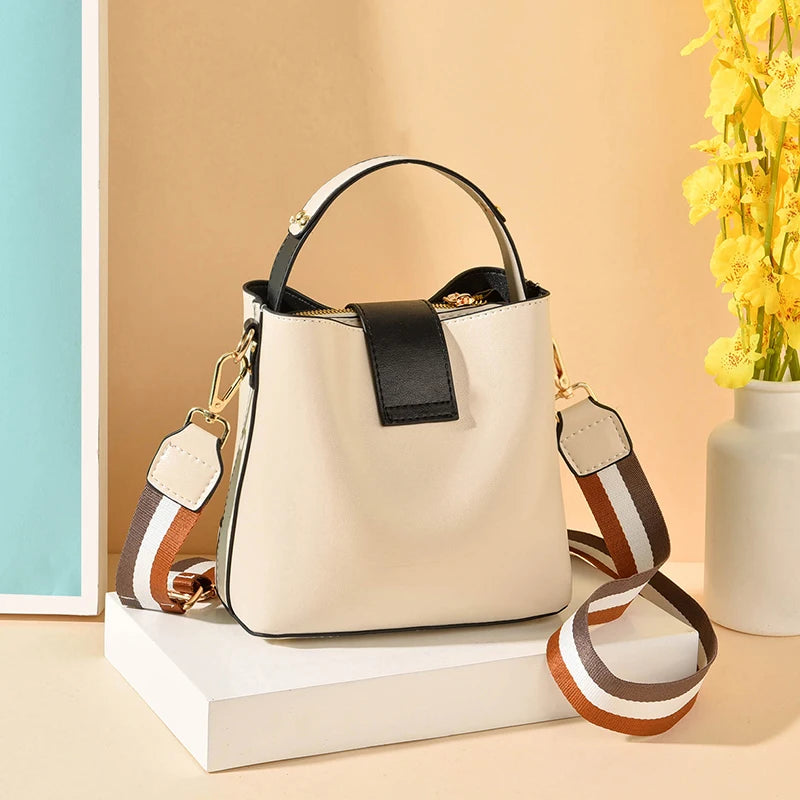 Colorful Strap Bucket Bag PU Leather Shoulder Bags