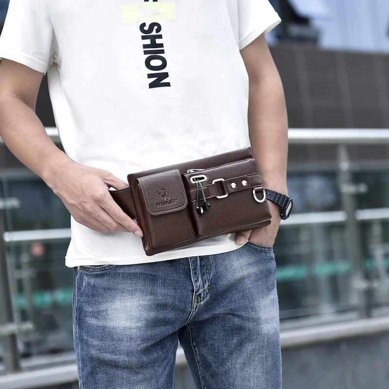 Men's Casual Waist Bag Waterproof PU Leather Chest Bag