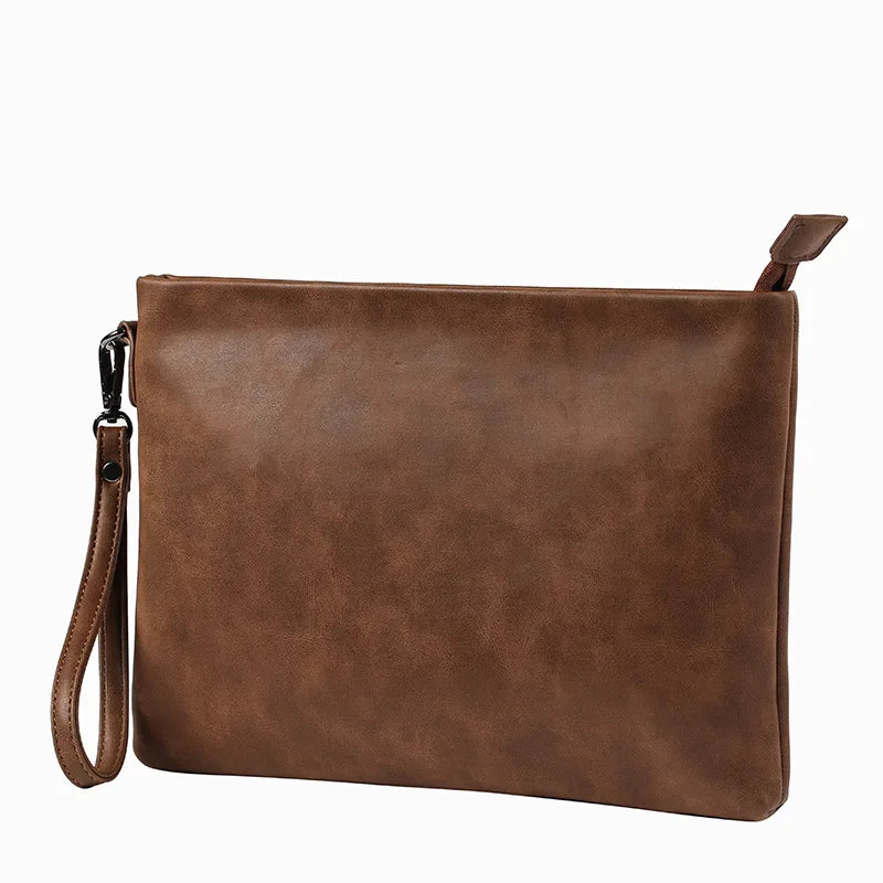 Men's Crazy Horse Leather Clutch Handbag for Business