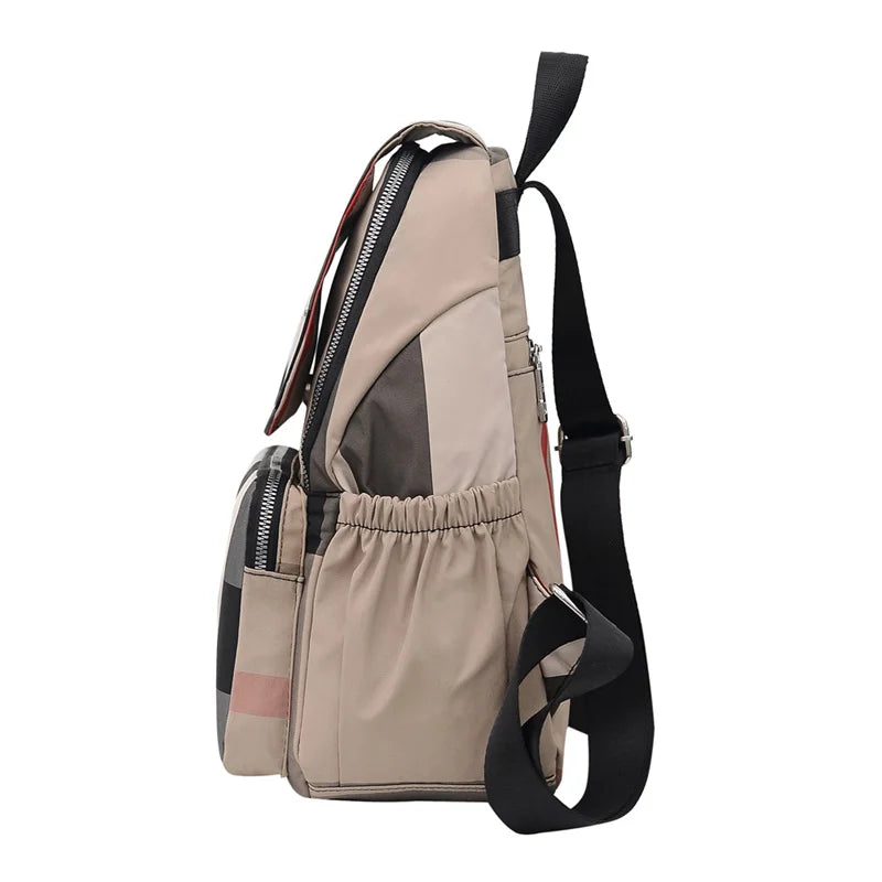 Women's Large-capacity Backpack Waterproof Nylon Plaid Bag
