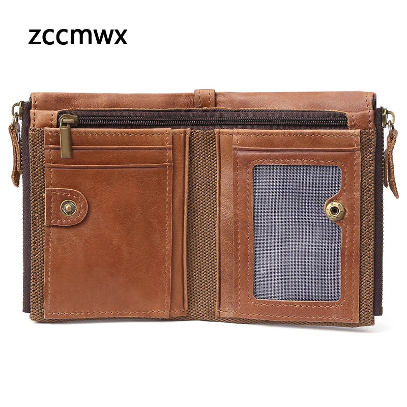 Men's RFID Leather Wallet Double Zipper Clutch Bag