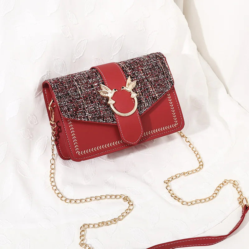 Mini Handbags Women Ins Ultra Fire Retro Wide Shoulder Strap Messenger Bag Purse